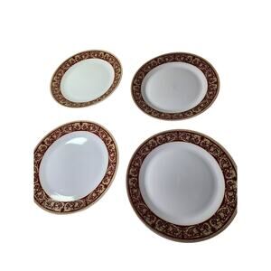 Vintage ROYAL VIENNA China Red Gold Lace Trim 10.5" Dinner Plate set of 4